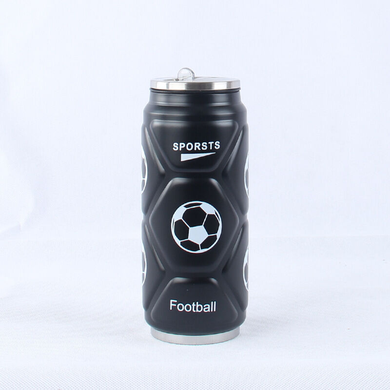 Double Stainless Steel Soccer Bottle with Straw - World Cup Thermal Water Bottle