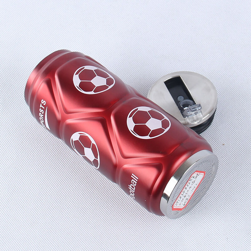 Double Stainless Steel Soccer Bottle with Straw - World Cup Thermal Water Bottle