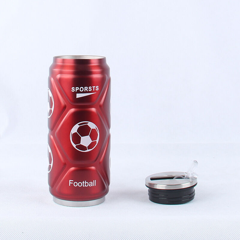 Double Stainless Steel Soccer Bottle with Straw - World Cup Thermal Water Bottle