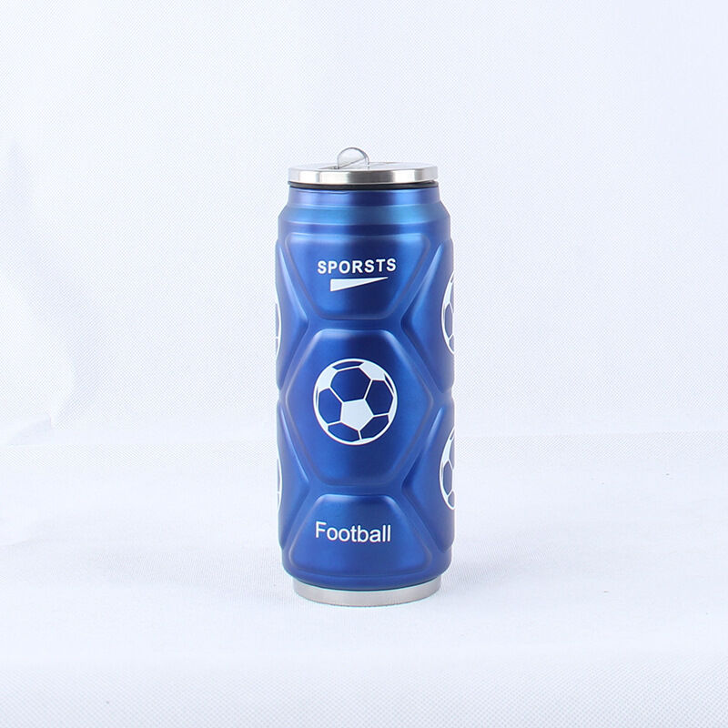 Double Stainless Steel Soccer Bottle with Straw - World Cup Thermal Water Bottle