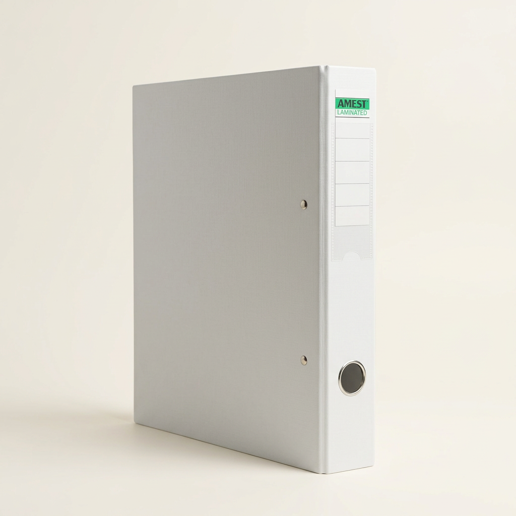 White binder angled studio product image