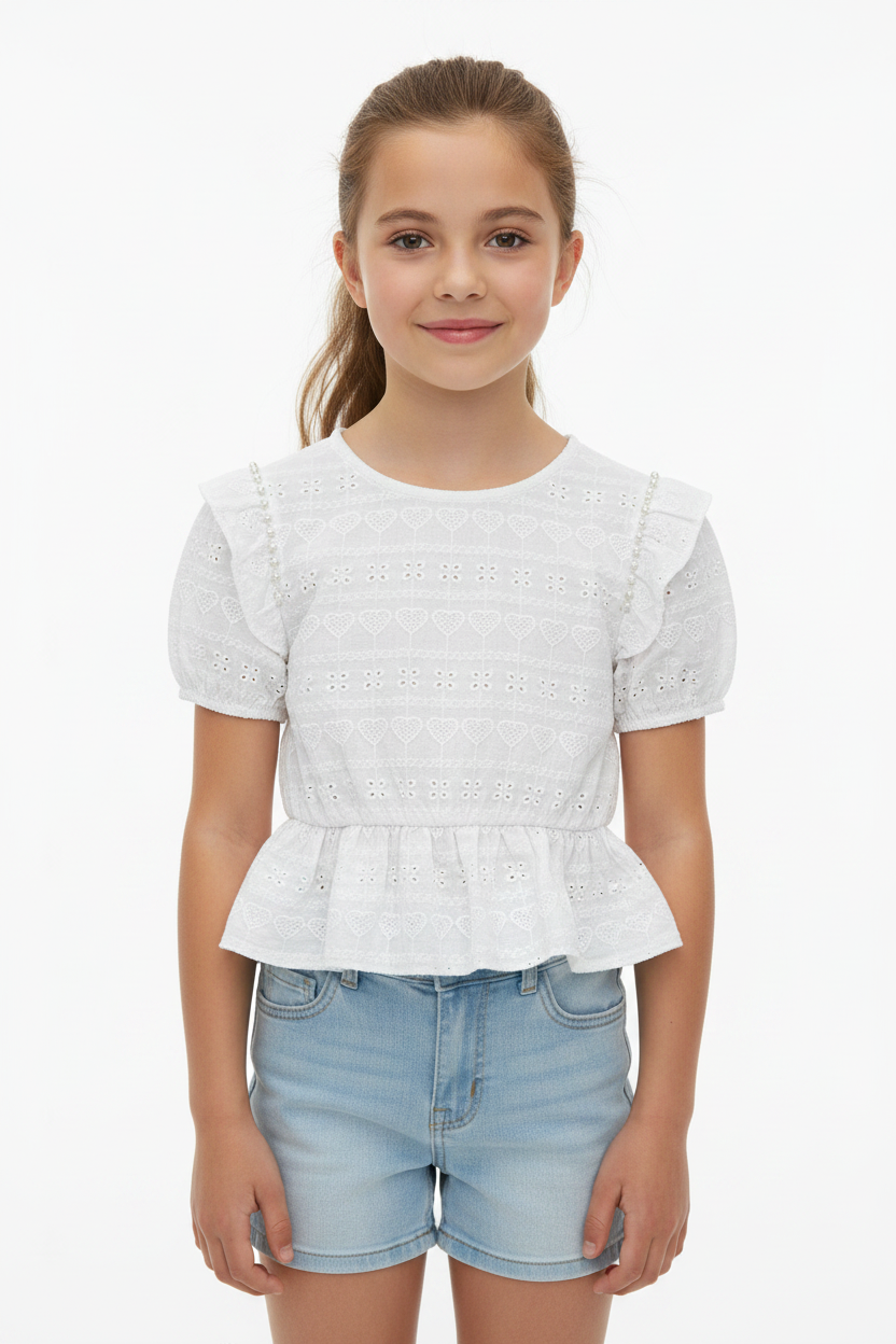 White Eyelet Top - Girl Front