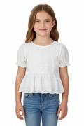 White Heart Eyelet Top - Girl Front