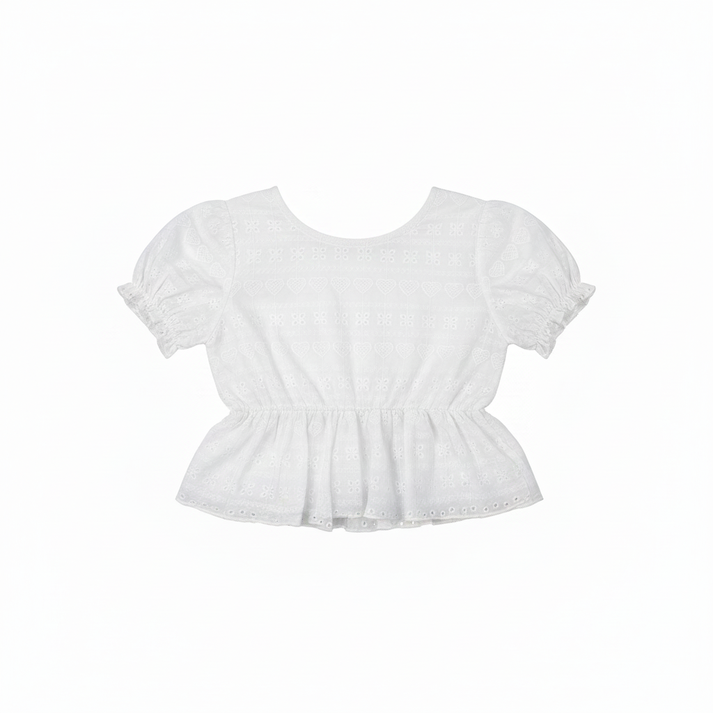 White Heart Eyelet Top - No Bow