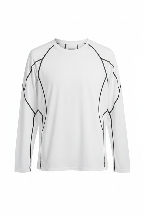White Long-Sleeve Top — Front on White Background