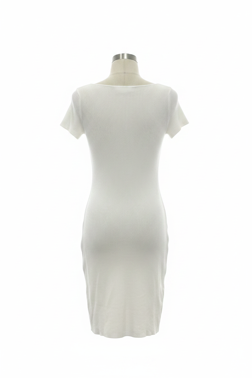 White Ribbed Dress - Back