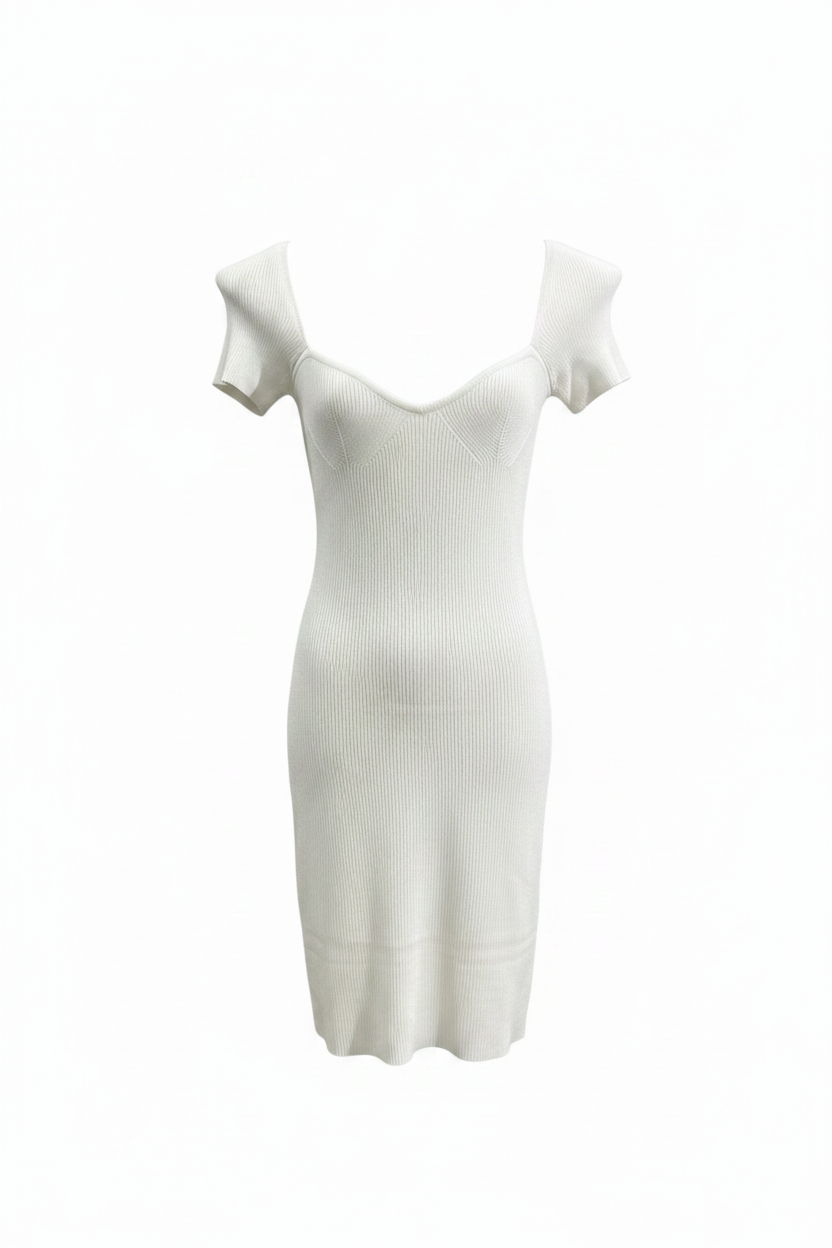 White Ribbed Dress - View 2