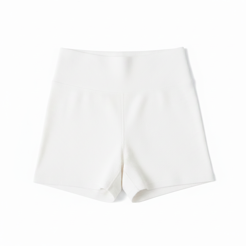 White Ribbed Shorts – Front