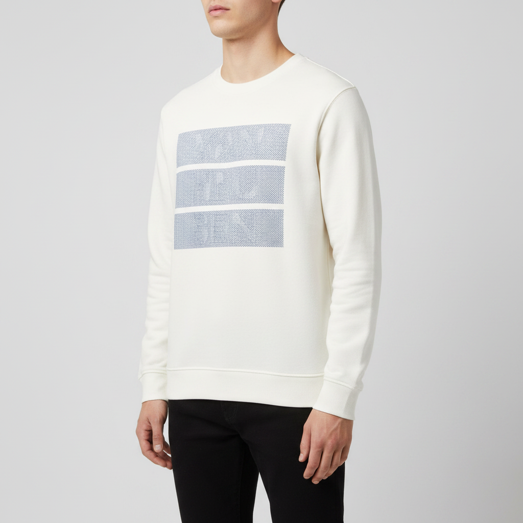 White Sweatshirt – Tiered Text Three Quarter