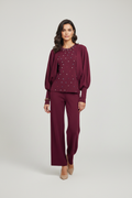 Woman in Burgundy Knit Set - Full Body