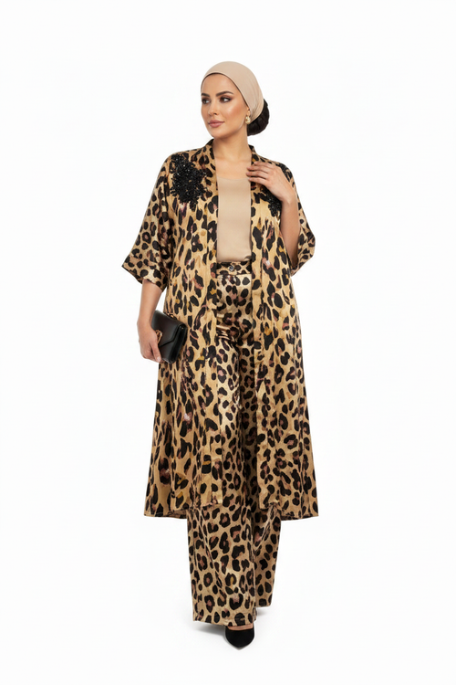 Woman in Tan Leopard Co-ord Set