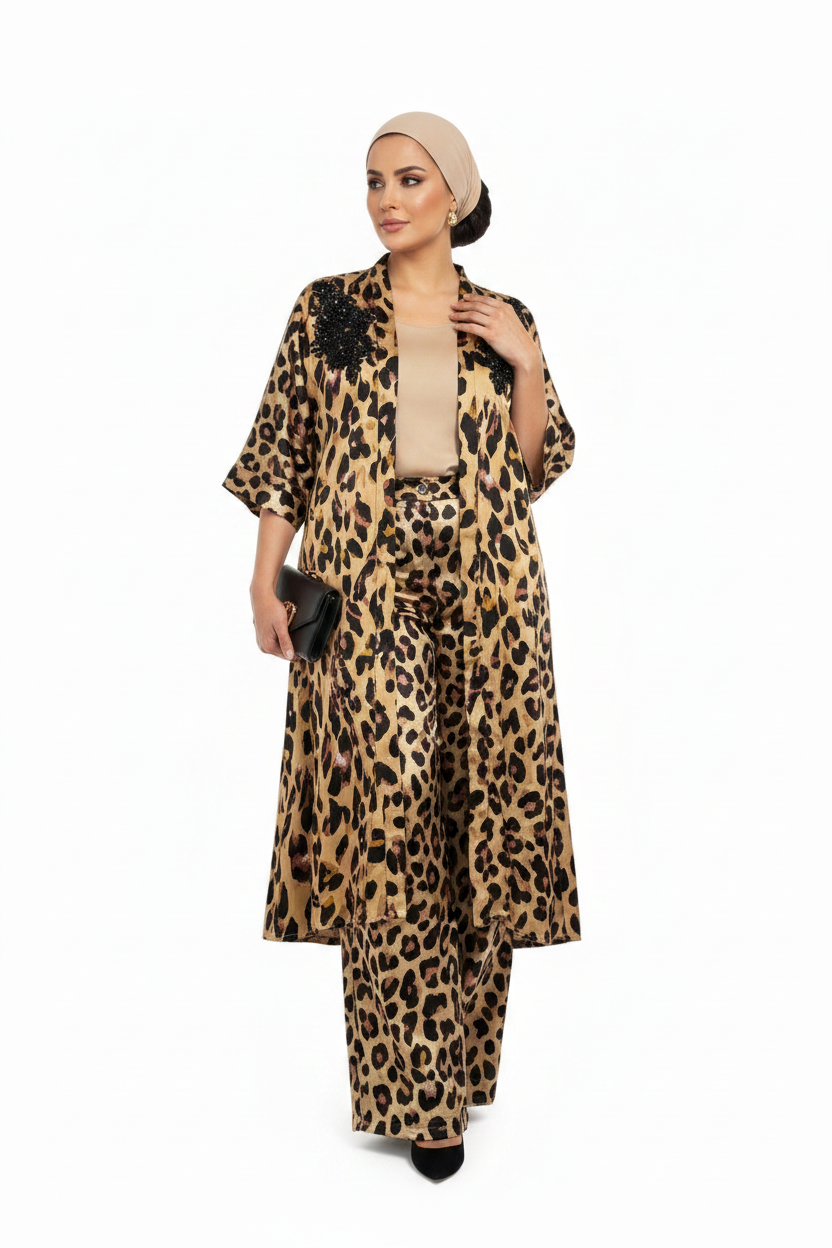 Woman in Tan Leopard Co-ord Set