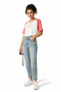 Woman wearing Camera Photo raglan tee
