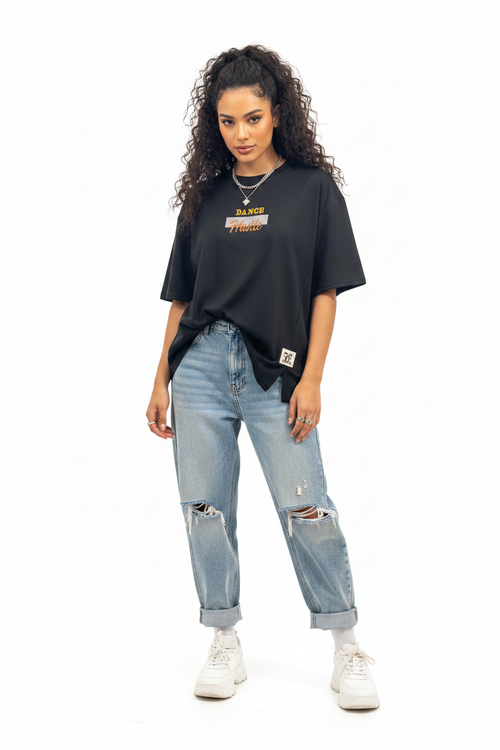 Woman wearing Dance Hustle tee