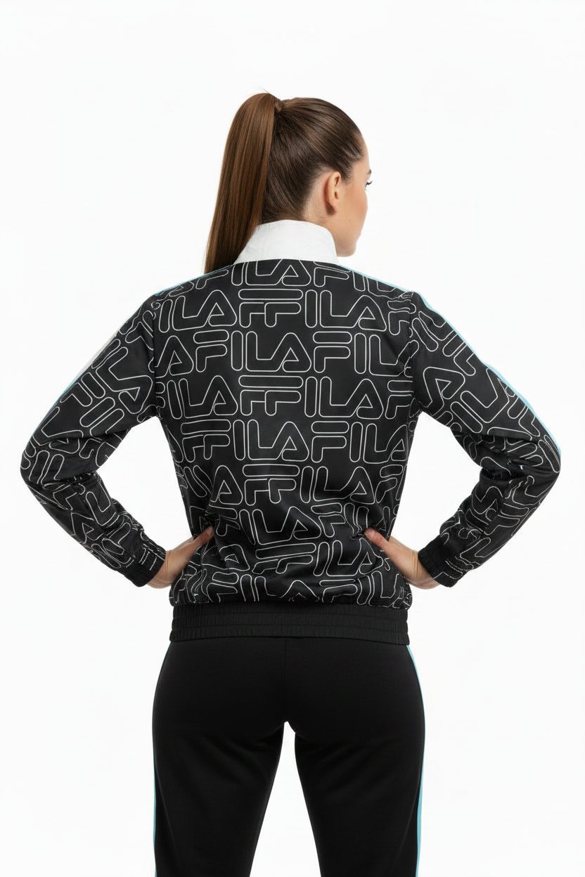 Woman Wearing FILA Jacket - Back
