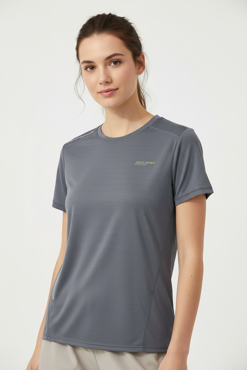 Woman wearing Grey Soccerex T-Shirt