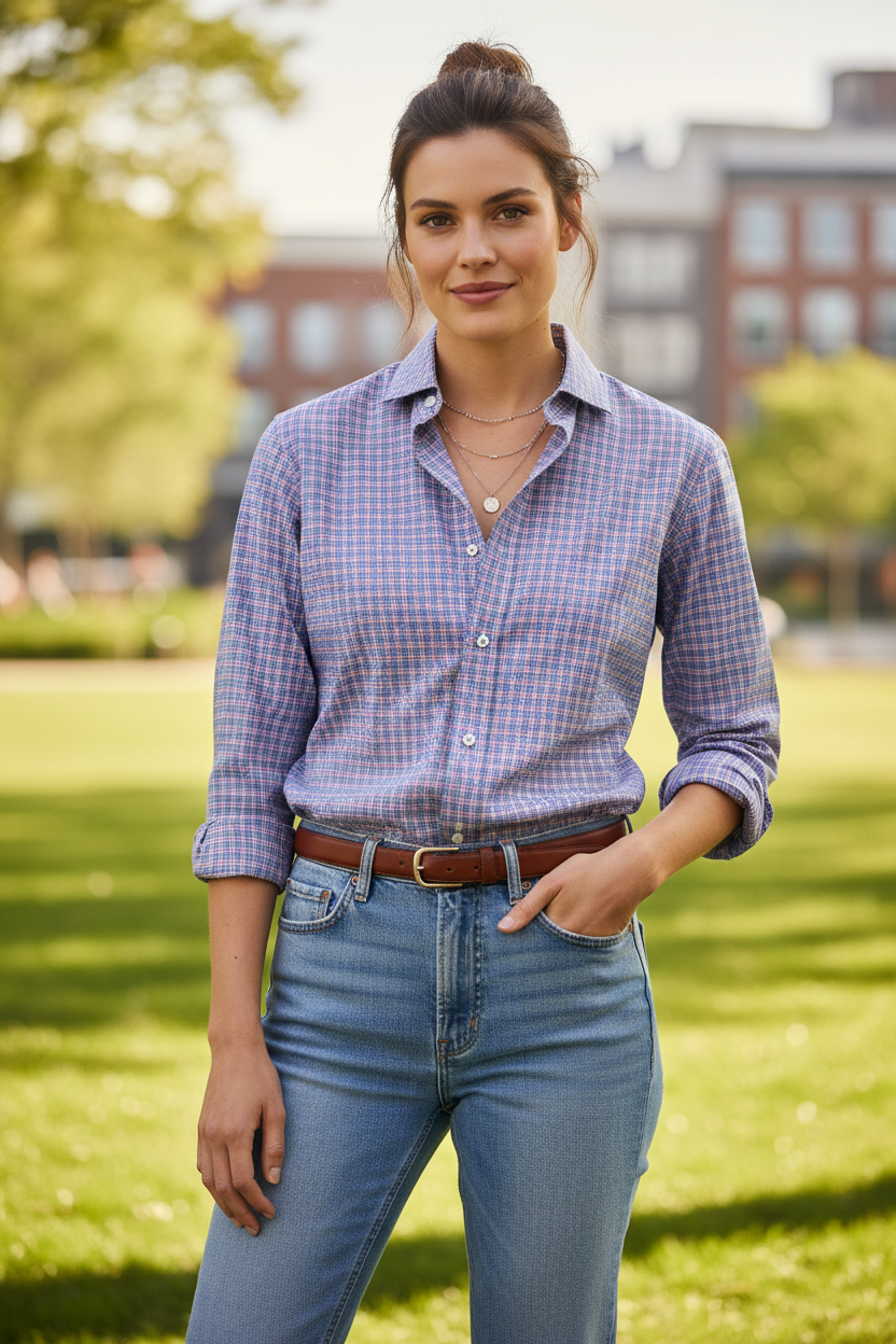 Woman Wearing Polo Ralph Lauren Plaid Shirt