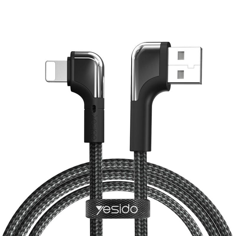 Yesido Game Cable USB-A / Lightning Nylon Angled Cable, 12W 2.4A, Black