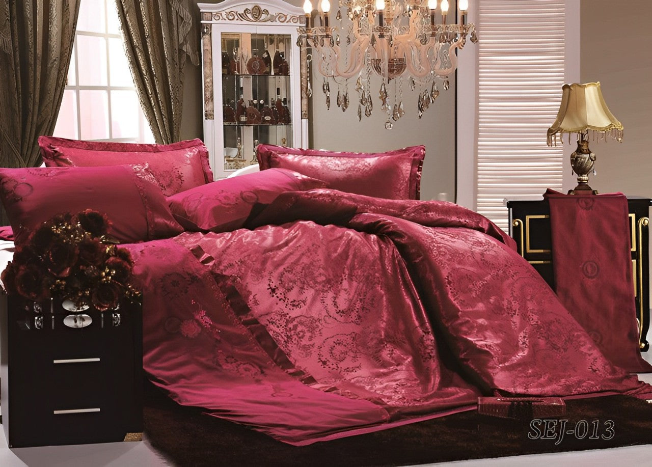 Senoures 6-Piece Satin Embroidered Quilt Cover Set – Luxurious Bedding Collection